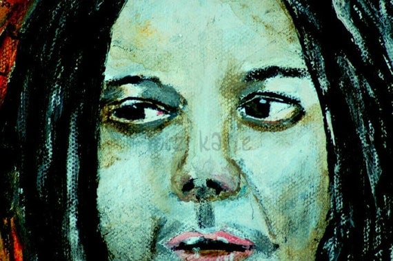 Original Acrylic Portrait Painting - Musician Jack White singer songwriter face orange The White Stripes The Dead Weather