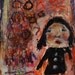 Acylic Portrait Painting, Teacher, Original, Mixed Media, modern, Whimsical, colorful, 5x7, messy, chalkboard