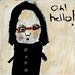 Oh Hello - nerdy girl with red glasses original mixed media 4x4 painting