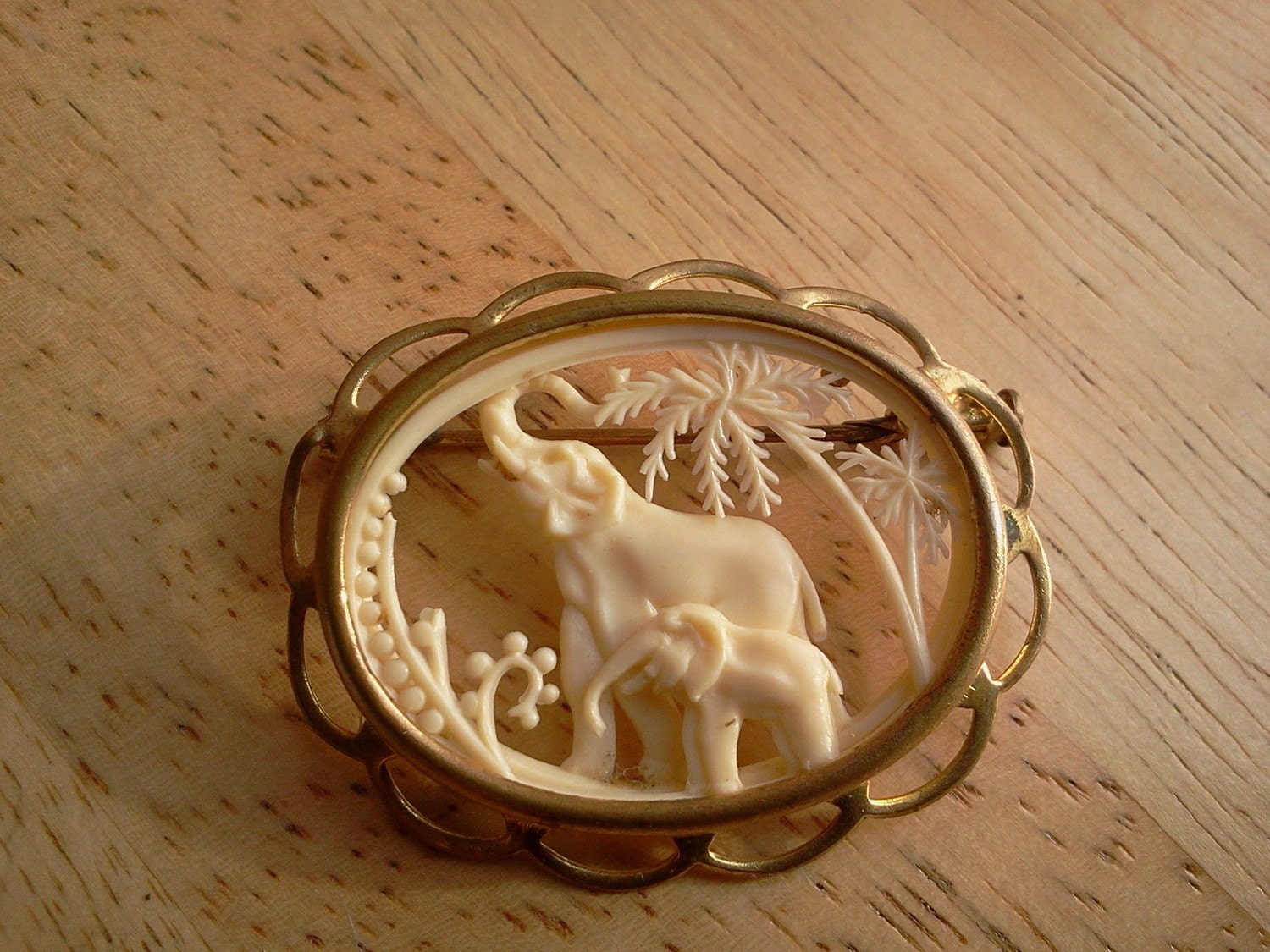 Antique Faux Ivory Elephant Celluloid Art Deco Brooch by RukaDoll