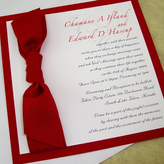 Square Wedding Invitation with Ribbon