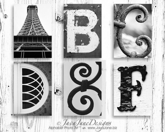 5x7 Alphabet Letter Print - Choose Your Own - Black and 
