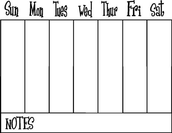 Weekly Calendar Vinyl Decal for Dry Erase board or frame 16 x