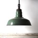 Industrial Hanging Light. Green Porcelain Shade. Works Great
