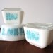Trio of Pyrex Dishes. Butterprint Pattern. Turquoise & White