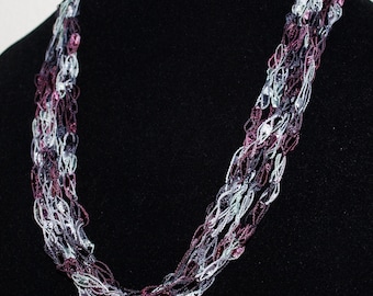 Adjustable Black/White/Wine ladder trellis ribbon necklace