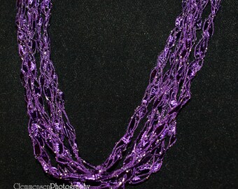 Adjustable Purple/Silver ladder trellis ribbon necklace