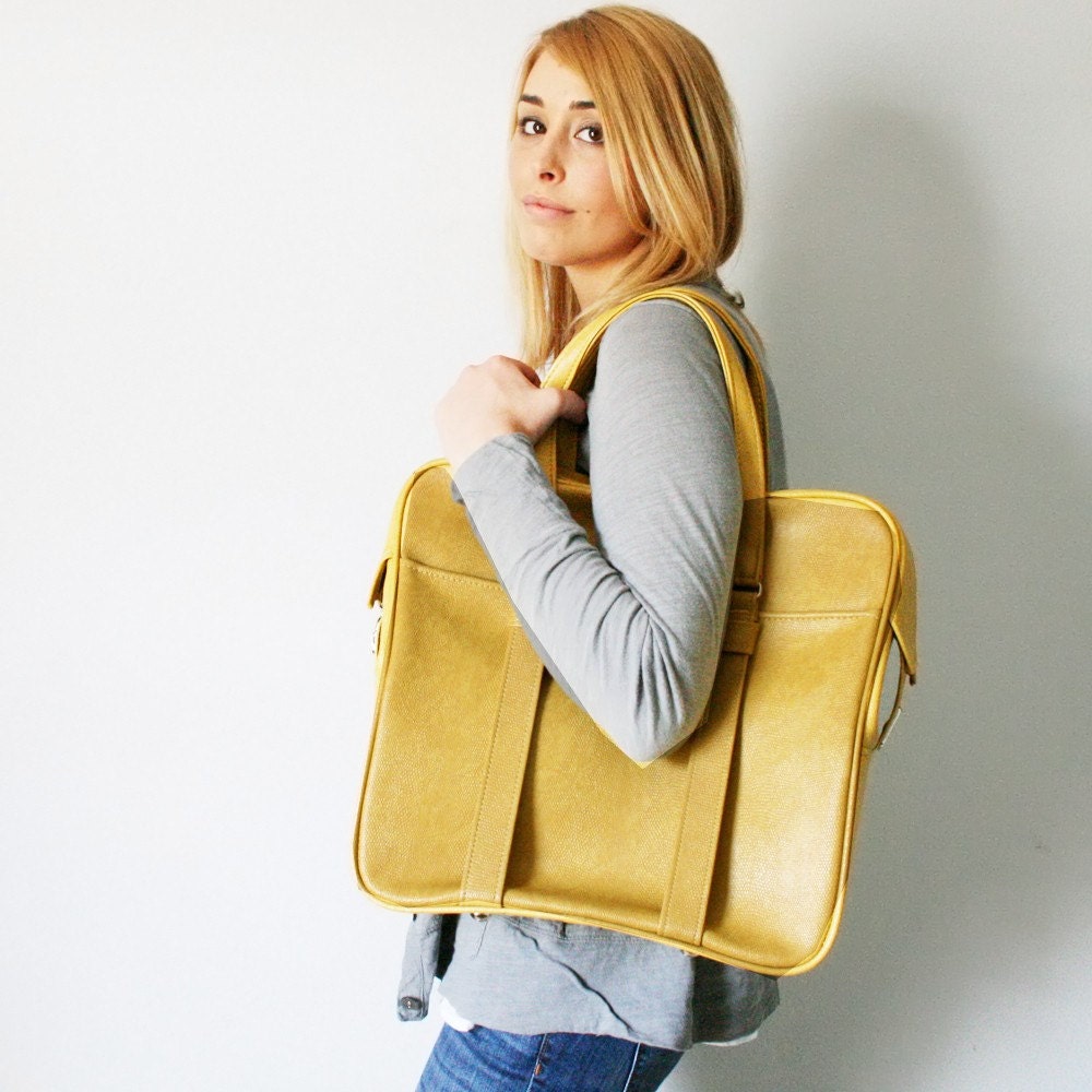 VINTAGE Dijon Mustard Yellow TOTE Bag Pick Your Poison LUGGAGE