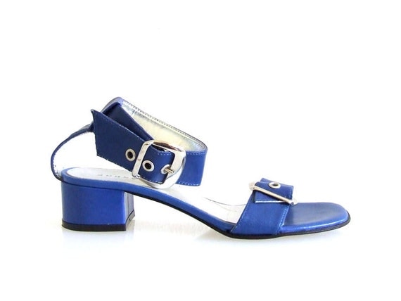 cobalt blue sandals low heel