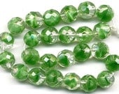 Vintage Green Givre Beads 8mm Faceted Emerald Glass - W.G.