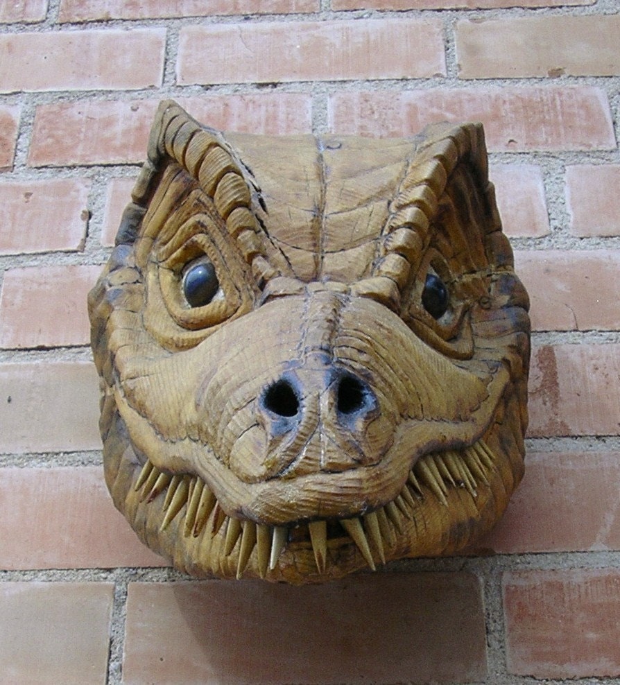 Carved dragon head sculpture