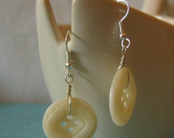 Wire Wrapped Vintage Ivory Buttons Earrings