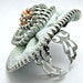 Zipper Ring Mint Green Adjustable Silver Filigree