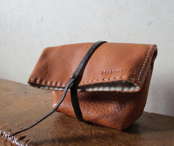 Hand Stitched Simple Leather Clutch Caramel Brown by asaborake
