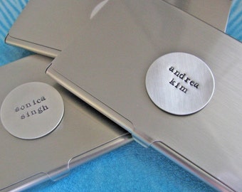 personalized business card case - custom hand stamped silver case