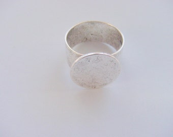 4 Ring Blanks 16mm Circle Silver Plated Adjustable Flat Top (No. ND 136) Made In The USA