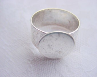 4 Wide Band Ring Blank 13mm circle Silver Plated Adjustable Flat Top(No. ND137) Made In The USA