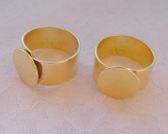 4 Ring Blank Wide Band 13mm circle Gold Plated Adjustable Flat Top (No. ND208) Made In The USA