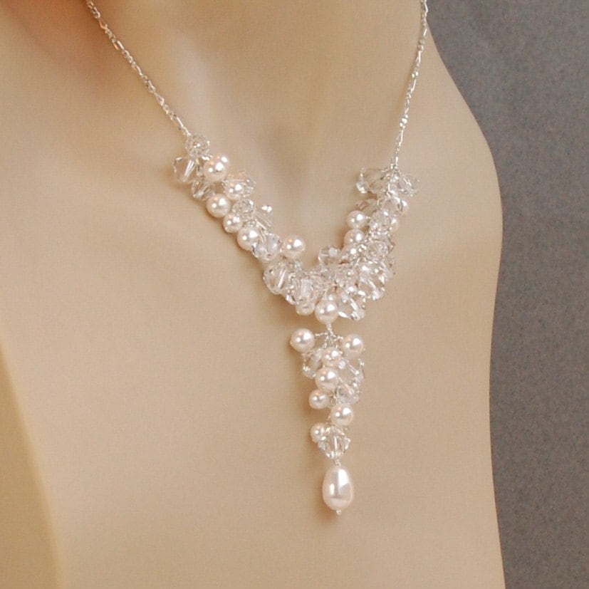 Luxury Bridal Necklace Y Necklace Swarovski Beaded Wedding