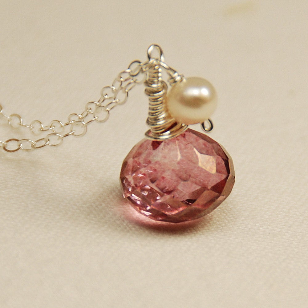 Pink Gemstone Necklace Pink Necklace Semi Precious Wedding