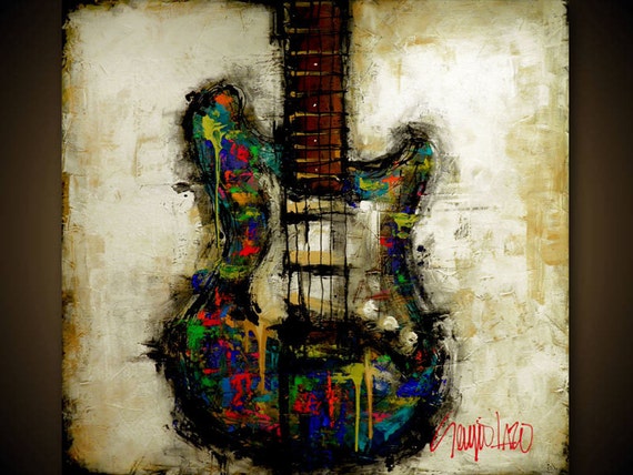 Original Painting Modern Abstract Guitar Art by SLAZO Made