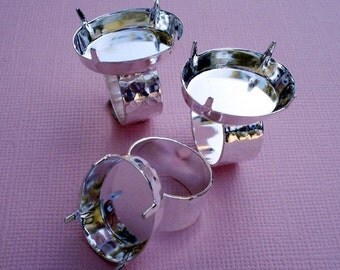 25x18mm Oval Setting on Silver Plated Adjustable Finger Ring with 10mm Hammered Band 1pc