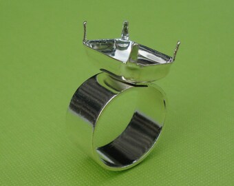 Silver Adjustable Ring with 10mm Plain Band and 18x13mm Vertical Octagon Setting (1 piece)