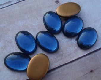 Vintage 13.5 x 9.5mm Montana Blue Gold Foiled Flat Back Oval Cabs (6 pieces)