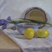 Framed art original oil painting - "Iris Still Life" - by Sarah Sedwick 11x14