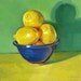 Wall art oil painting "Blue Bowl of Lemons" original kitchen decor by Sarah Sedwick 6x6in