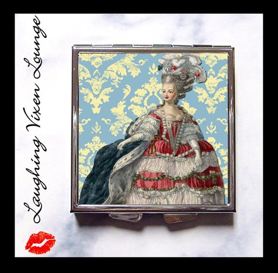 Marie Antoinette Compact Mirror D - Pill Box - Eat Cake - Edwardian Victorian Woman Ladies - Royal Queen France Paris French - Pill Case