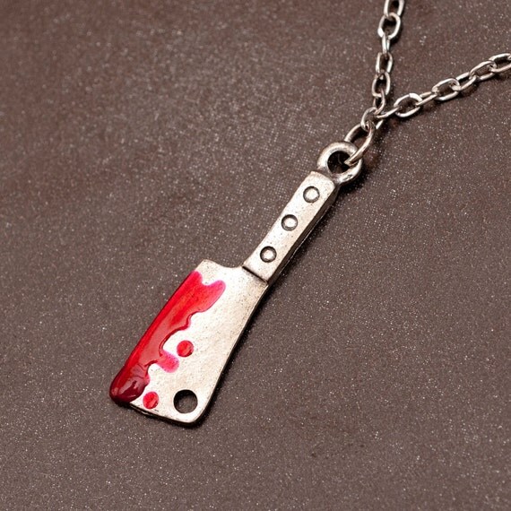 Necklace Meat Cleaver with Icky Dripping Blood for Lovers of