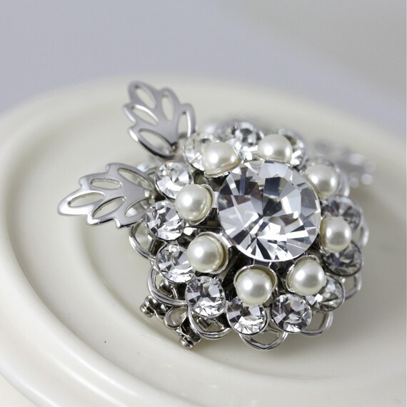 Wedding Shoe Clips Swarovski Rhinestone and Ivory Pearl. Ella