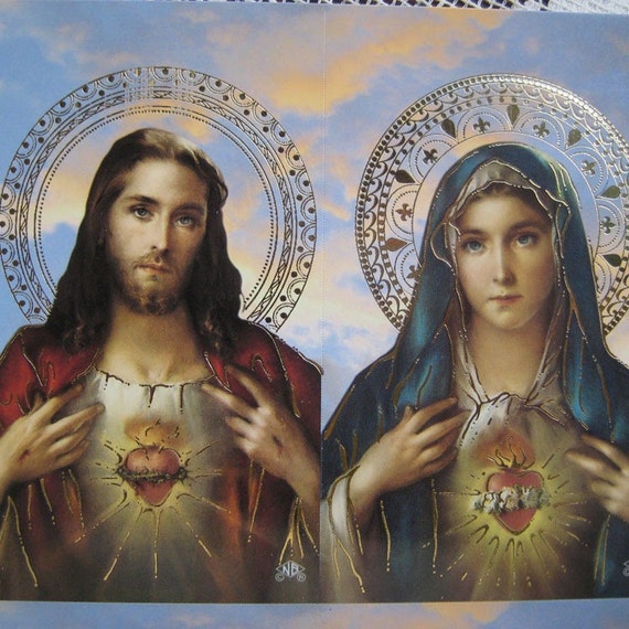 Made In Italy 4 Holy Prayer Cards Of Jesus And Mary Sheet B