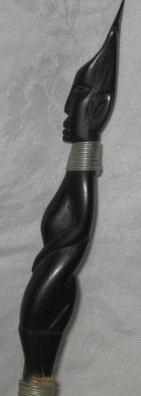 Old African Zulu Fly Swatter Tail Whisk Ebony Female Figure