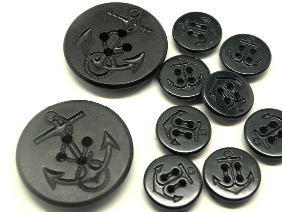 10 Navy Blue USN Pea Coat ANCHOR BUTTONS by Coloradofinds