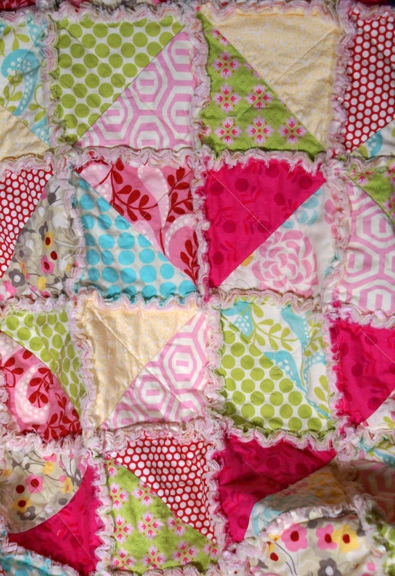 Rag Quilt in Hunky Dory Half Square Triangles Ready to Ship