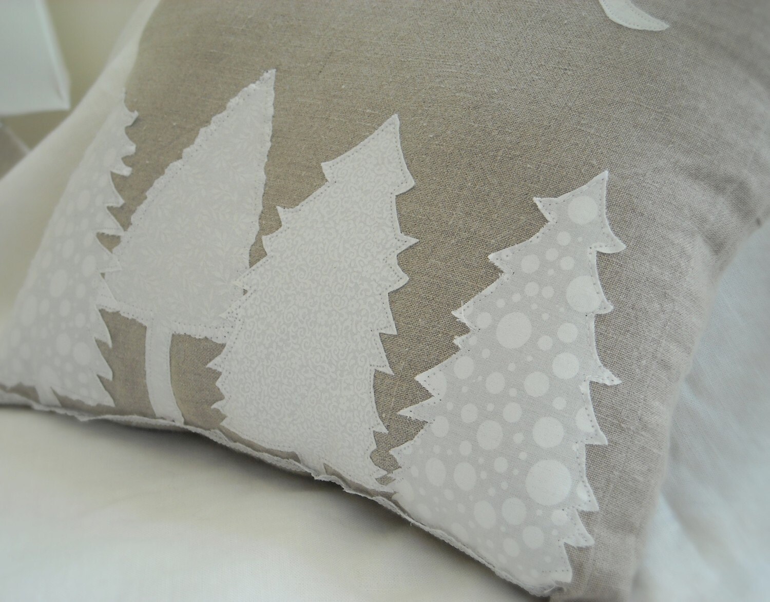 decorative linen pillow snowy trees on a moonlight night decorative linen pillow snowy trees on a moonlight night