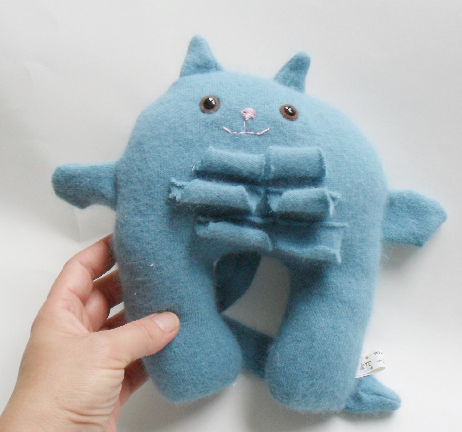 Stuffed Blue Cat with ruffles Cashmere stuffed animal toy