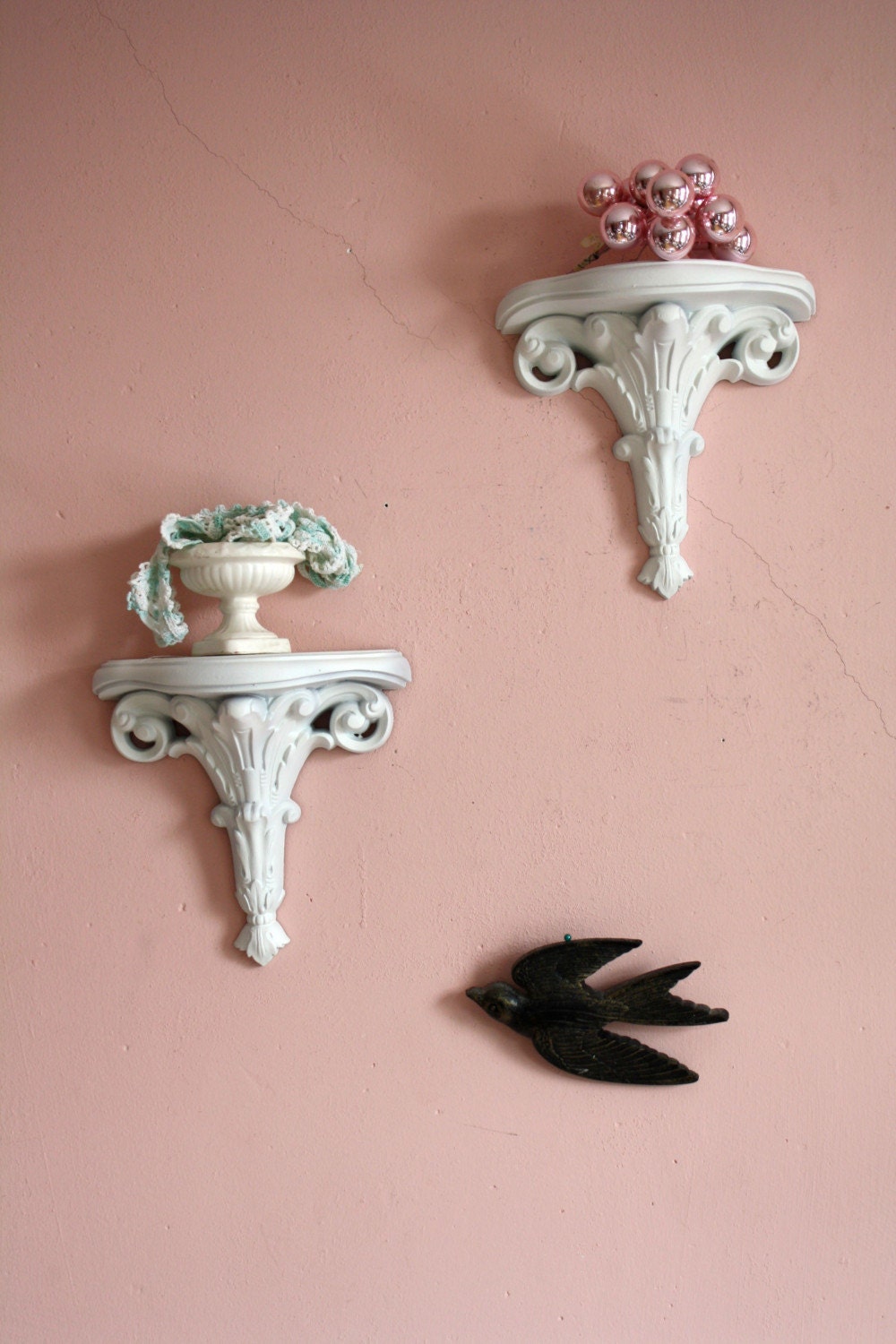 Vintage White Wall Sconce. Shelf. Scroll. Hollywood Regency. on Wooden Wall Sconce Shelf id=99904