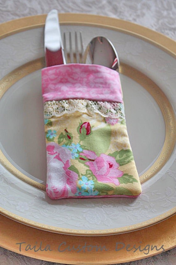 shabby chic silverware utensil holder fabric pouch lace pink shabby chic silverware utensil holder fabric pouch lace pink