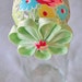 Sewing Pin Cushion Storage Upcycle Glass Container Jar Colorful Green Yellow Red Rose Fabric