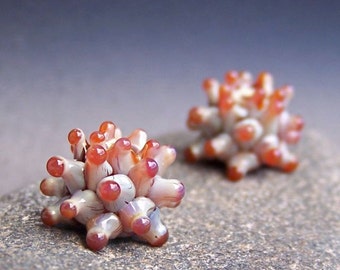Made to order. MruMru handmade lampwork beads, earring pair set. Boro organic LILLIES. CARAMEL. Sra