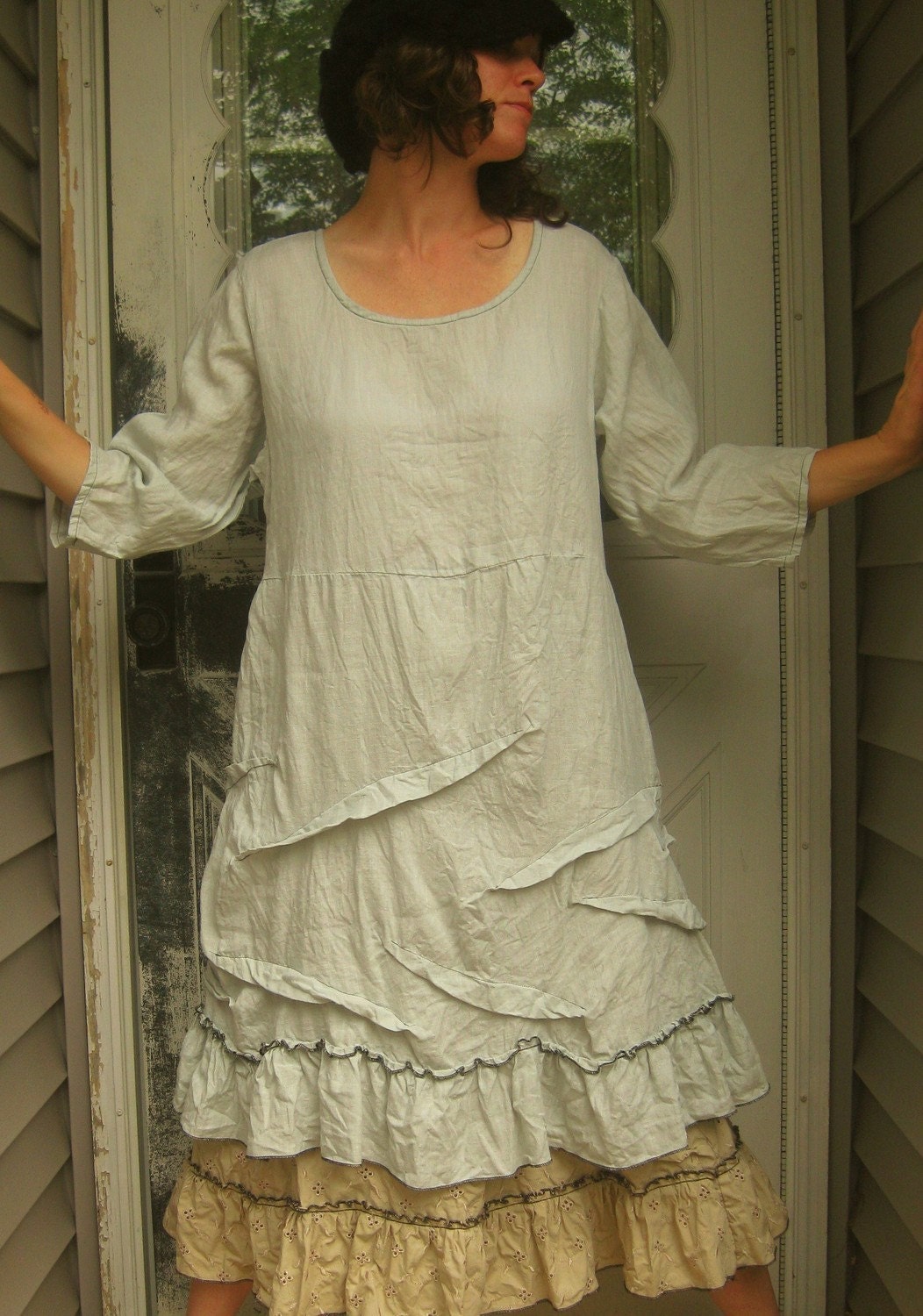 Light Gray Linen Ruffle Tunic Dress M by sarahclemensclothing