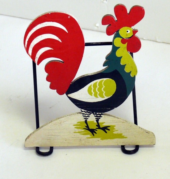 Vintage Chicken Napkin Holder Wooden Cutout