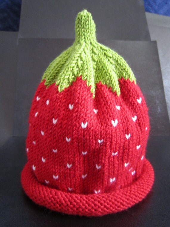 Hand Knitted Cashmere and Wool Strawberry Baby Hat 0-3 months
