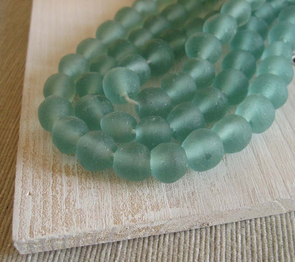 Recycled glass beads aqua sea green uneven round by yukidesigns