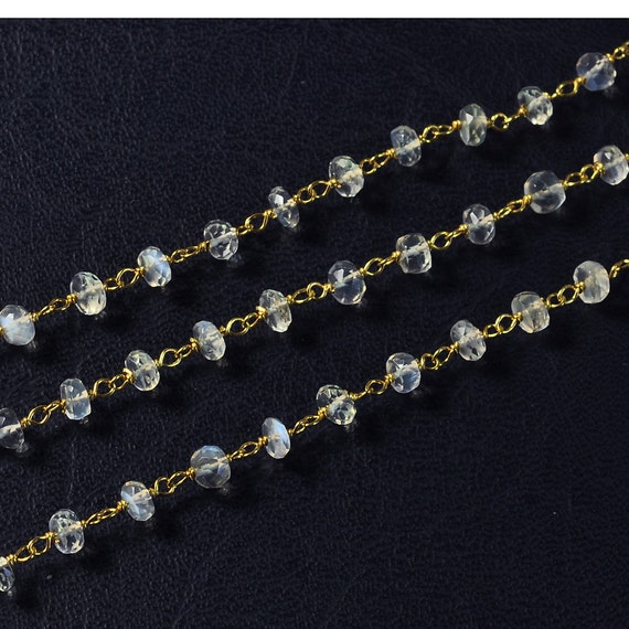 18K Gold Vermeil Ceylon Moonstone Gemstone Chain 47 INCH