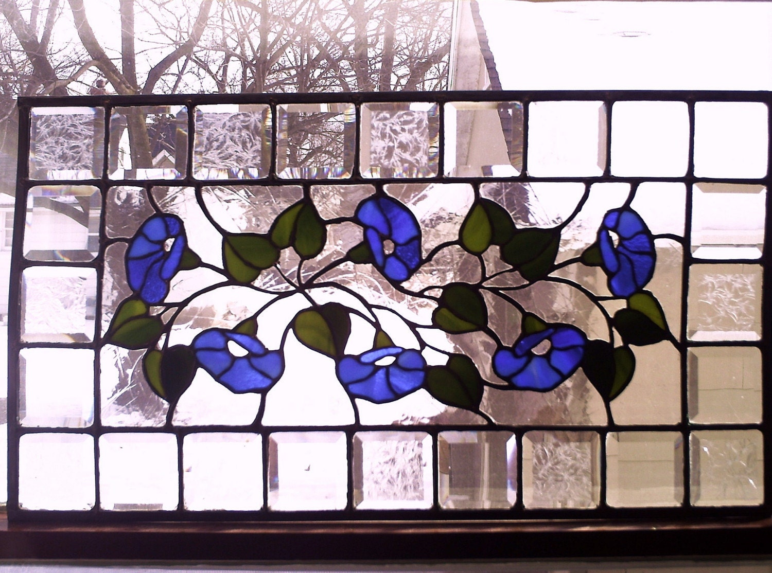 Morning Glories / stained glass art window panel