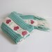 aqua & pink VINTAGE heart print hand knit blanket
